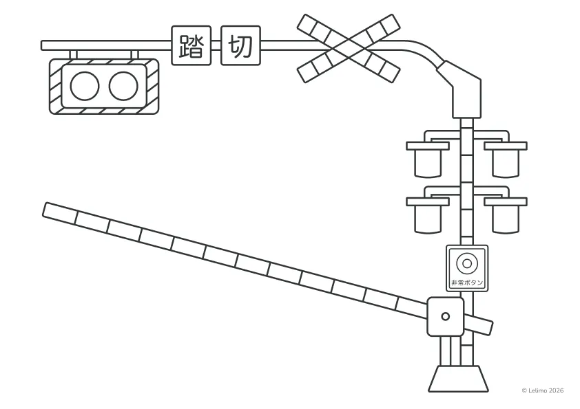 踏切信号機と遮断機のぬりえ